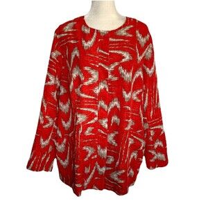 Chico's 3 Lightweight Jacket Button Up Long Sleeve Red Orange Size XL